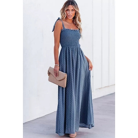 LAST ONE! Plus Size CORA Blue Swiss Dot Maxi Dress - Picture 3 of 7